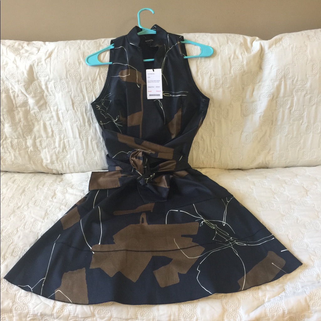 Worth Navy Wicker White Modern Graphic Dress.
